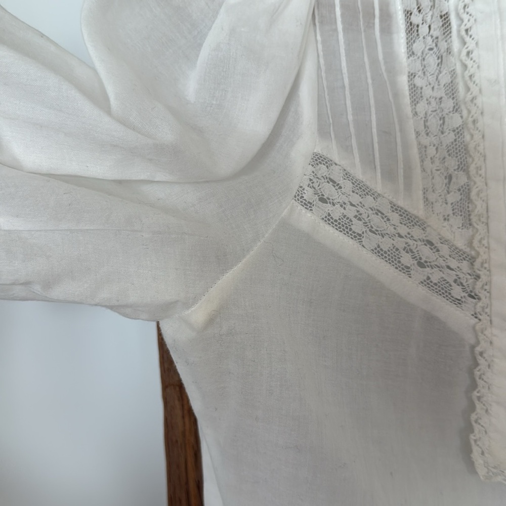 Reformation Ivory Puff Sleeve Lace Trim Blouse - Picture 5 of 7